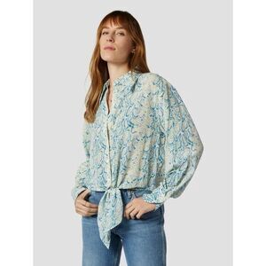Equipment Femme Geneva Tie Front Blouse Snake Python Blue Cream Size‎ Small